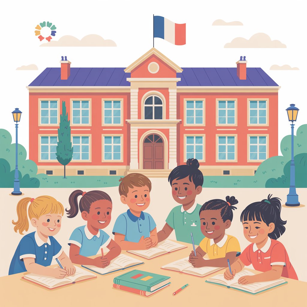 École publique avec enfants divers en train d'apprendre