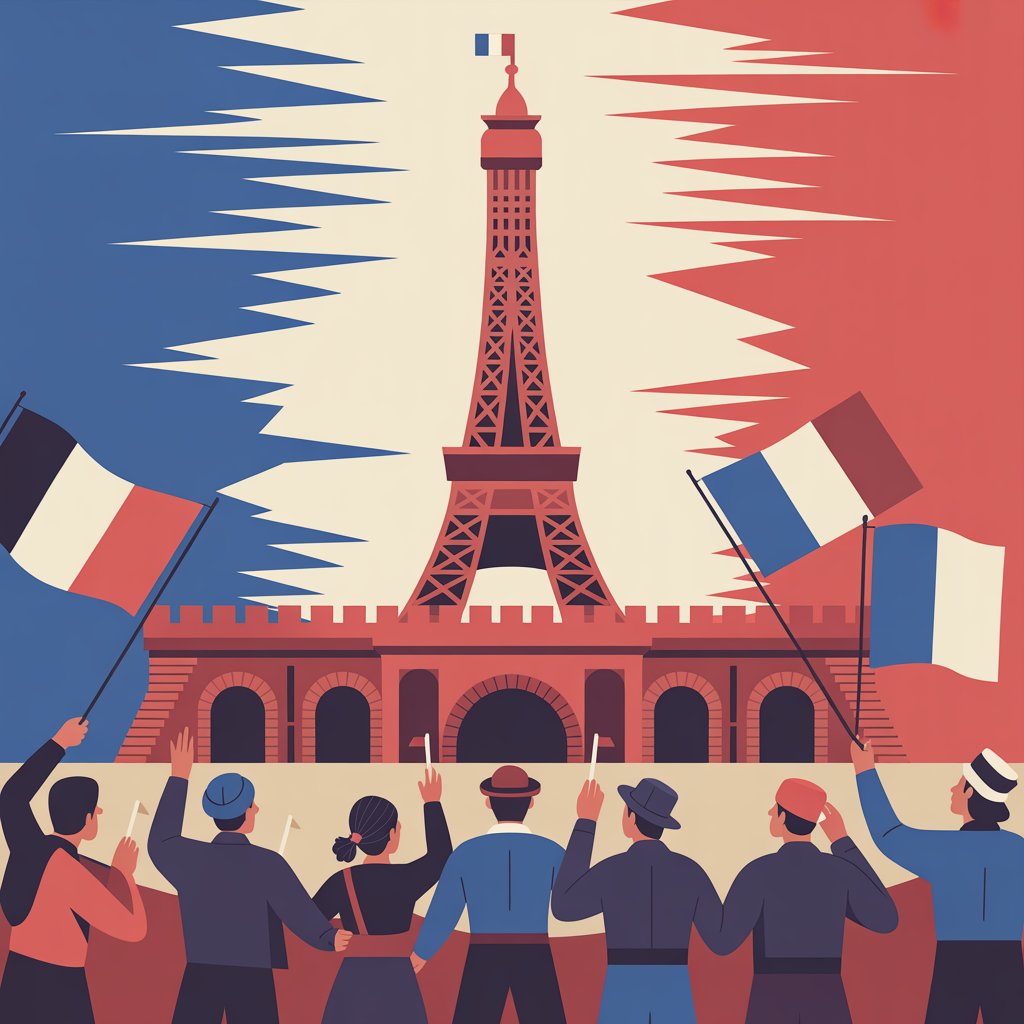 Prise de la Bastille 1789 avec drapeaux français
